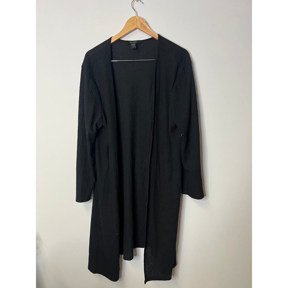 LOVE RYAN Los Angeles Black Waffle Knit Open Front Duster Cardigan - Size 2X - Picture 3 of 5
